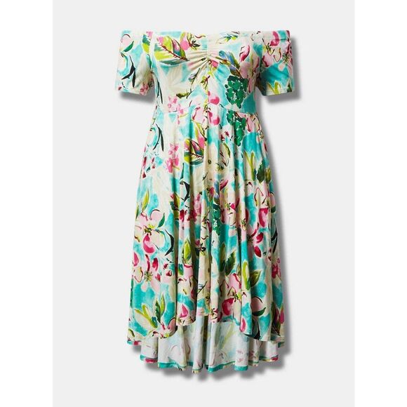 NWT Torrid 1X Floral Print Mini Supersoft Off Shoulder Skater Dress Size 14-16 - Picture 5 of 8